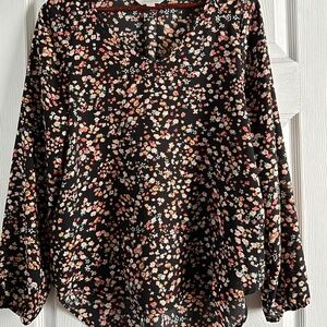 Decree Women's 3/4 Sleeve Pullover Hi Lo Black Pink Floral Top Size M NWOT